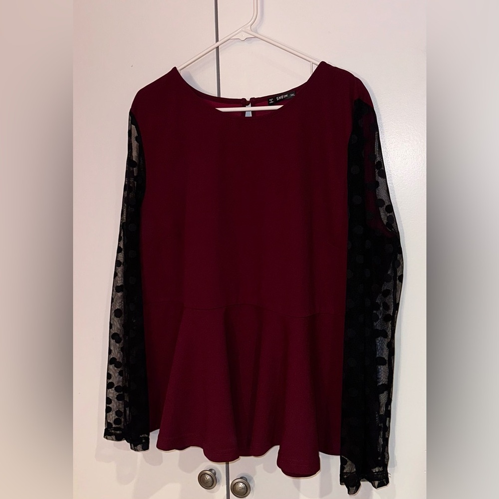 Shein Red Blouse with Lace Sleeves